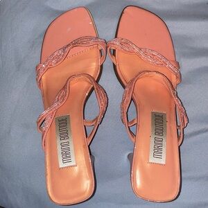 Mario boutique salmon peach kitten heels sequin 2000s Y2K prom homecoming beaded